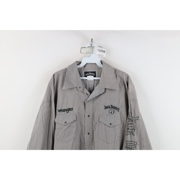 Jack Daniels x Wrangler Mens 2XLT Spell Out Diamond Western Cowboy Button Shirt - Picture 2 of 16